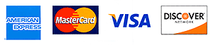 We accept Visa, Mastercard, American Express and Discover